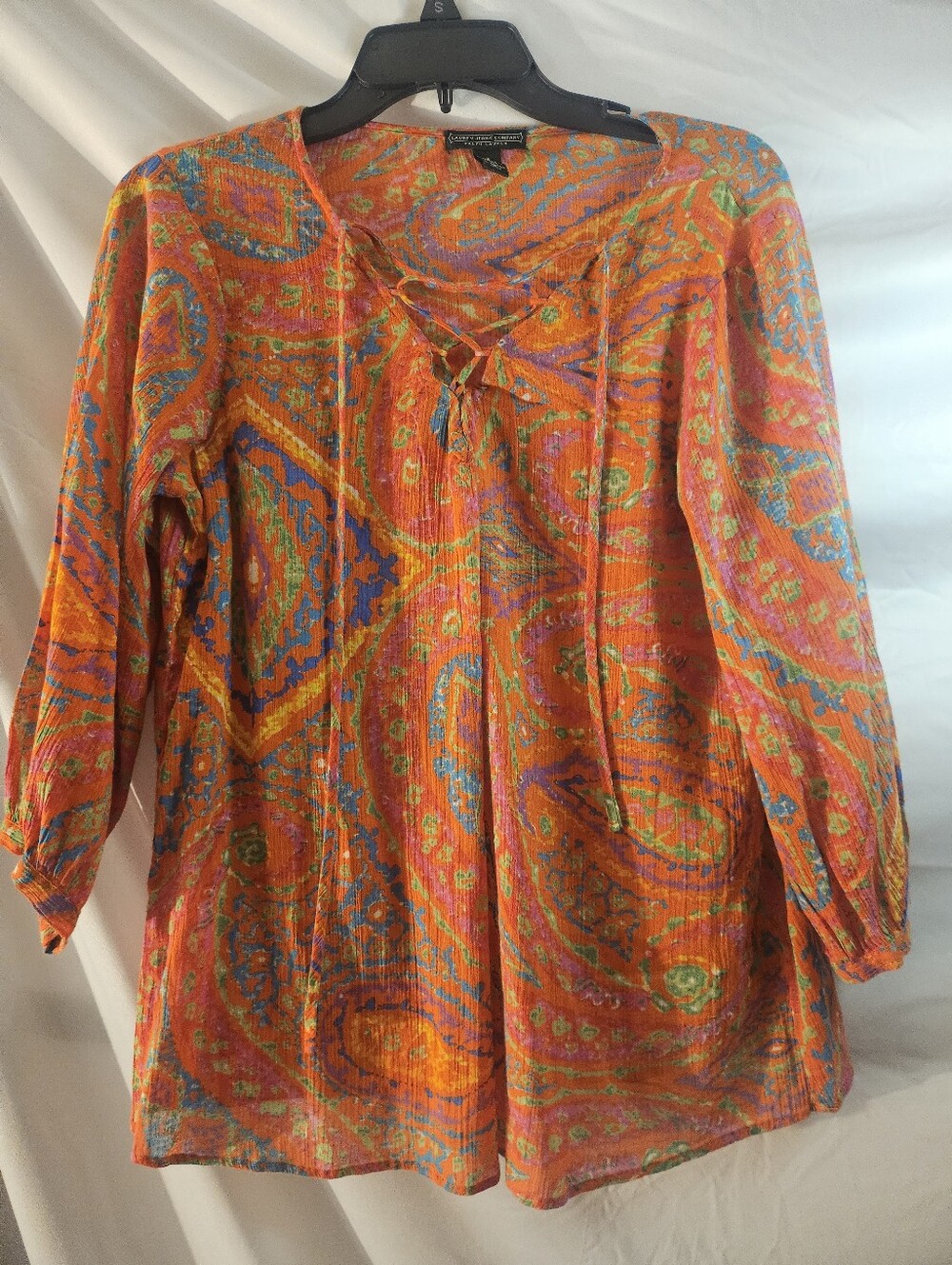 Colorful Paisley Peasant Top - Vibrant Orange Ralph Lauren Jeans Company Small